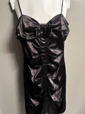 Taboo Black Satin Ruched Dress